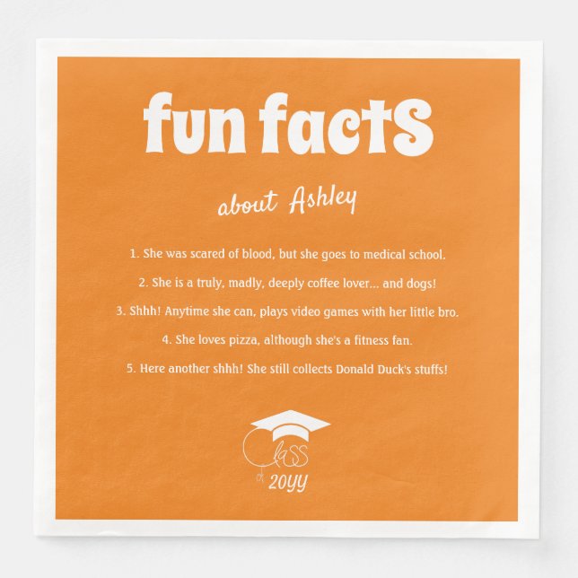 Graduate Fun Facts Class of Chic White Script Napkin (Front)