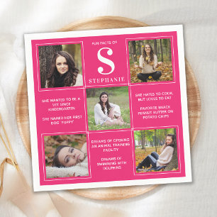 Graduate Fun Facts Pink Graduation Photo Collage Napkin