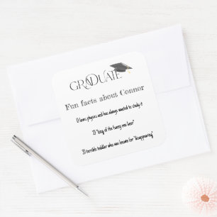 Graduate Fun Facts with Graduation Cap Square Sticker