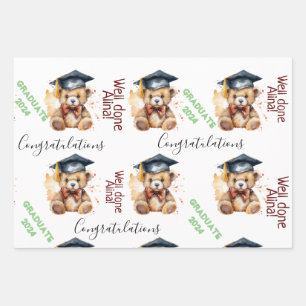 graduate gift grads party cute bear wrapping paper sheet