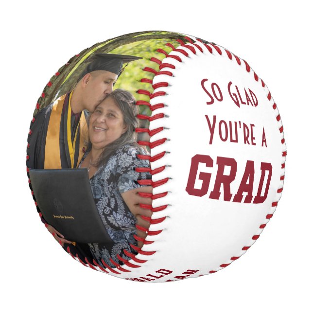 Graduate GLAD GRAD Photo Monogram Graduation Baseball (Angled)