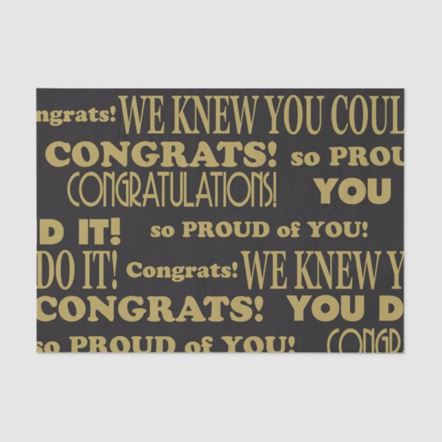 Graduate Gold and Black Congratulations Tissue Paper (Front)