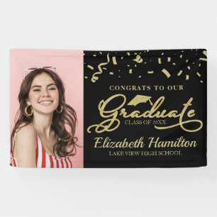 Graduate Gold And Black Photo Graduation Banner