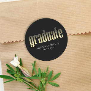 Graduate Gold Black Simple Minimalist Grad Classic Round Sticker