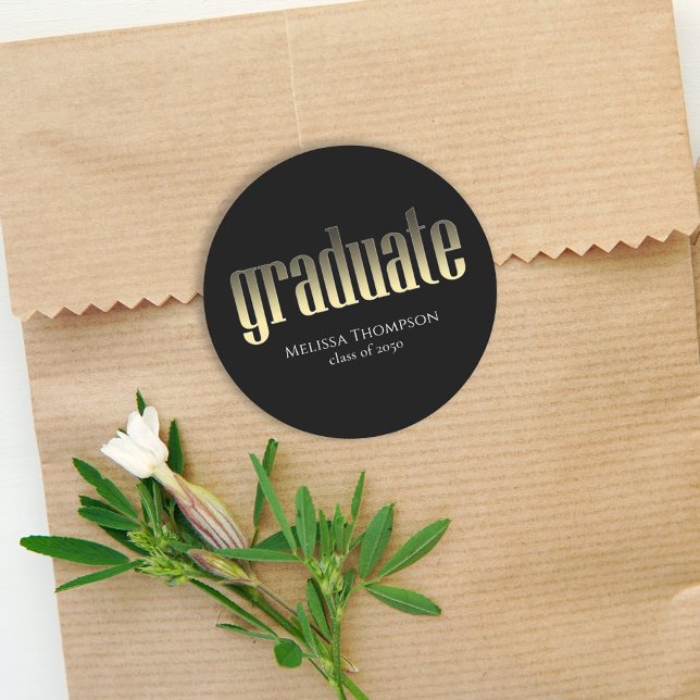 Graduate Gold Black Simple Minimalist Grad  Classic Round Sticker (Creator Uploaded)