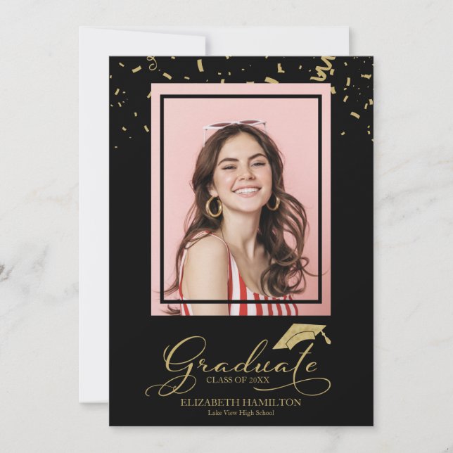 Graduate Gold Confetti Grad Announcement Photo (Front)