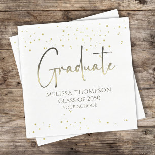Graduate Gold Confetti Modern Calligraphy Dinner Napkin