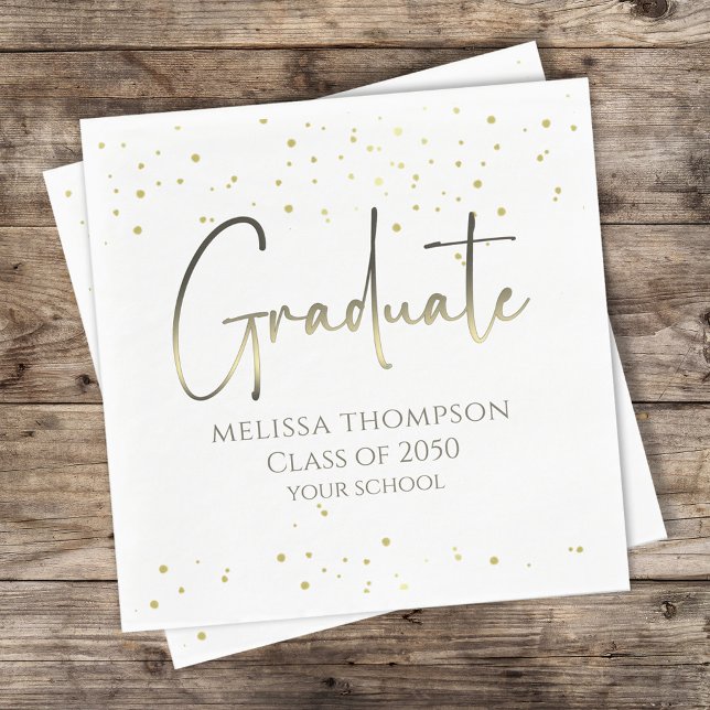 Graduate Gold Confetti Modern Calligraphy Dinner Napkin (Creator Uploaded)