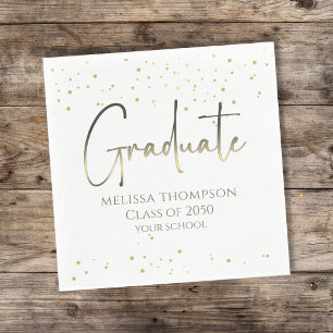 Graduate Gold Confetti Modern Calligraphy Luncheon Napkin
