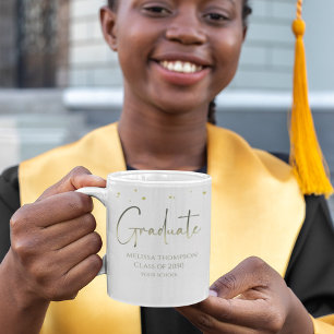 Graduate Gold Confetti Modern Calligraphy Script  Coffee Mug