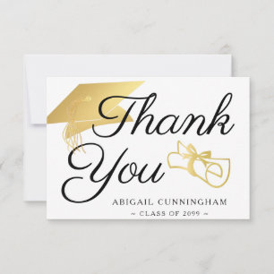 Graduate Gold Foil Cap Diploma Script Thank You Card