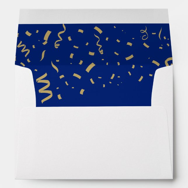 Graduate Gold Foil Confetti Elegant Blue Lined Envelope (Back (Bottom))