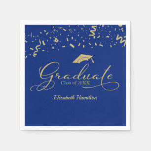Graduate Gold Foil Graduation Party Blue Napkin