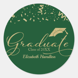 Graduate Gold Foil Graduation Party Green Classic Round Sticker