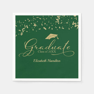 Graduate Gold Foil Graduation Party Green Napkin