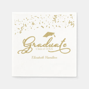 Graduate Gold Foil Graduation Party White Napkin