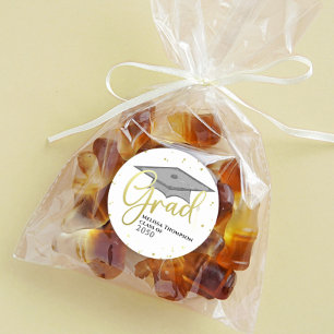 Graduate Gold Grad Calligraphy Graduation Cap Classic Round Sticker