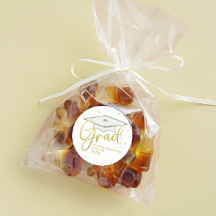 Graduate Gold Grad Calligraphy Graduation Cap Classic Round Sticker