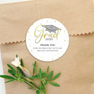 Graduate Gold Grad Calligraphy Return Thank You Classic Round Sticker