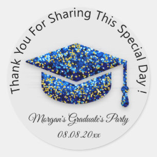 Graduate Gold Grey Glitter Student Cup Favour Blue Classic Round Sticker