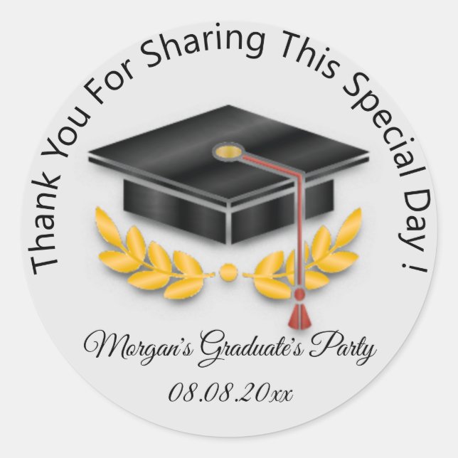 Graduate Gold Grey Student Black Cup Favour Grey Classic Round Sticker (Front)