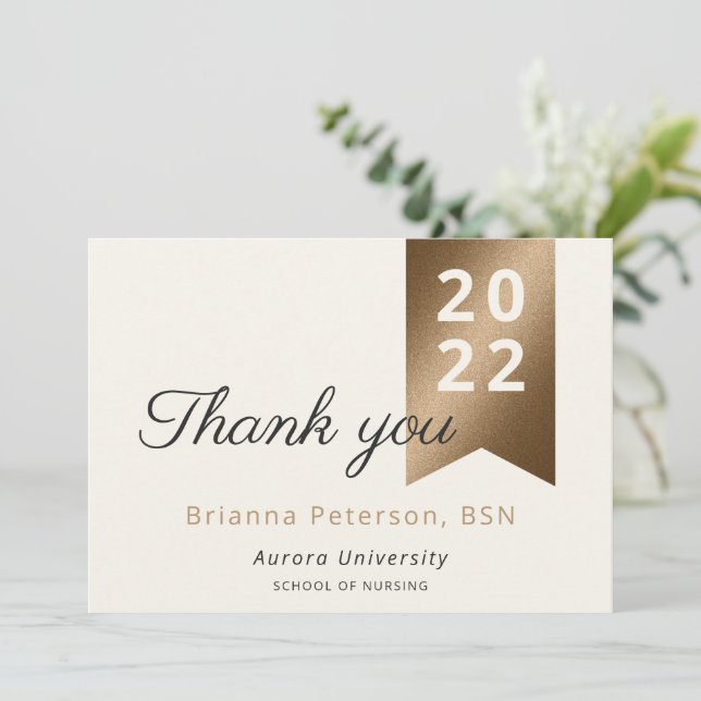 Graduate Gold Ivory Faux Foil Flat Thank You Card (Standing Front)