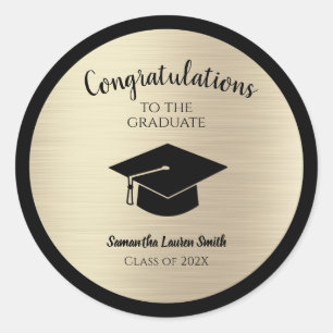 Graduate Gold Metallic Congrats Graduation Classic Round Sticker