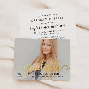 Graduate Gold Modern Script Graduation Photo