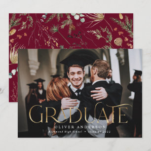 Graduate gold photo watercolor botanical floral an announcement