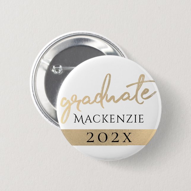 Graduate Gold Script | Classy Brush with Year 6 Cm Round Badge (Front & Back)