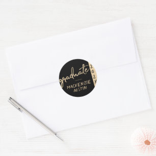Graduate Gold Script   Classy Brush with Year Classic Round Sticker