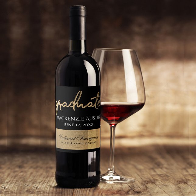 Graduate Gold Script | Classy Brush with Year Wine Label (Creator Uploaded)