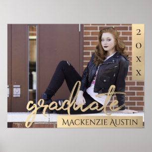 Graduate Gold Script   Elegant Grad Photo Keepsake Poster