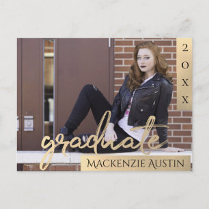 Graduate Gold Script   Elegant Graduation Photo Postcard