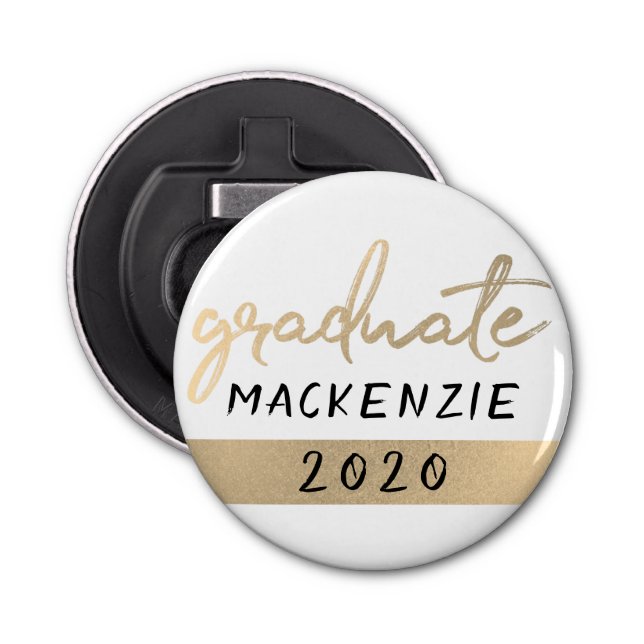 Graduate Gold Script | Elegant Hand-Lettered Brush Bottle Opener (Front)