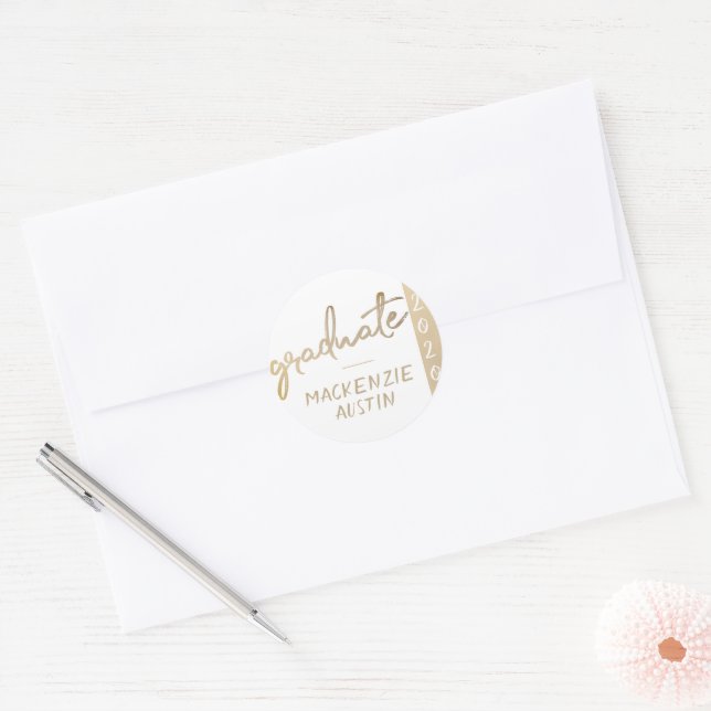 Graduate Gold Script | Elegant Hand-Lettered Brush Classic Round Sticker (Envelope)