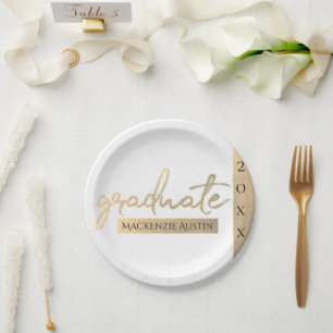 Graduate Gold Script Elegant Hand-Lettered Brush Paper Plate
