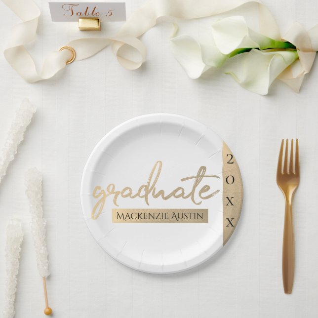 Graduate Gold Script | Elegant Hand-Lettered Brush Paper Plate (Wedding)