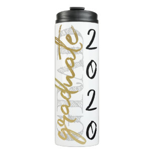 Graduate Gold Script   Elegant Hand-Lettered Brush Thermal Tumbler