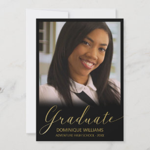 Graduate Gold Script Photo Black Frame Announcement