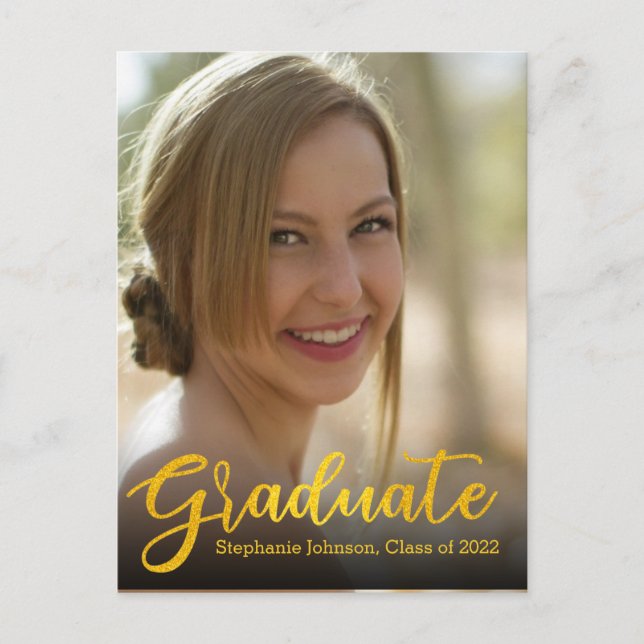 Graduate Gold Script Photo Class 2022 Graduation  Postcard (Front)
