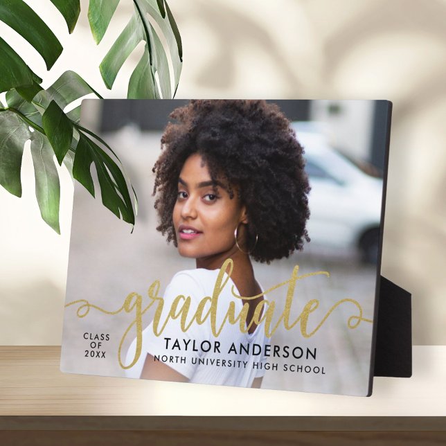 Graduate Gold Script Photo Keepsake Plaque (Creator Uploaded)