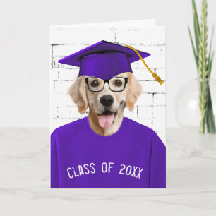 Graduate Golden Retriever with Purple Cap Card