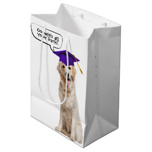 Graduate Golden Retriever with Purple Cap  Medium Gift Bag