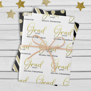 Graduate Grad Gold Calligraphy Script Modern Wrapping Paper Sheet