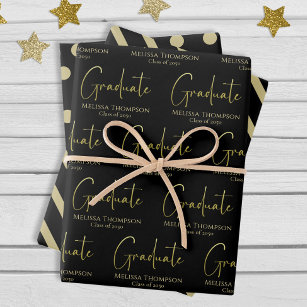 Graduate Grad Gold Calligraphy Script Modern Wrapping Paper Sheet
