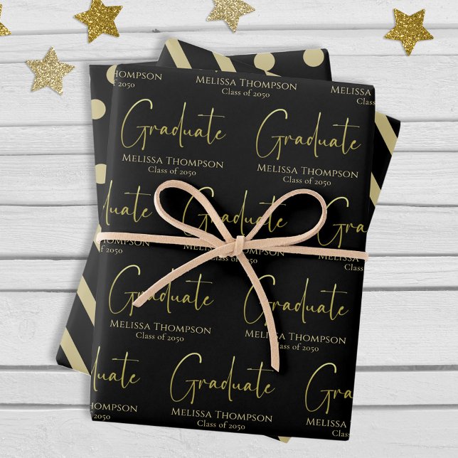 Graduate Grad Gold Calligraphy Script Modern Wrapping Paper Sheet (Creator Uploaded)