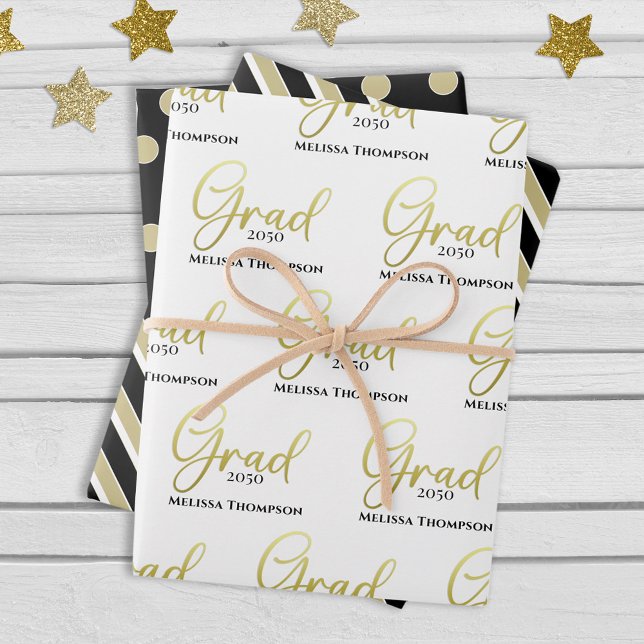 Graduate Grad Gold Calligraphy Script Modern Wrapping Paper Sheet (Creator Uploaded)