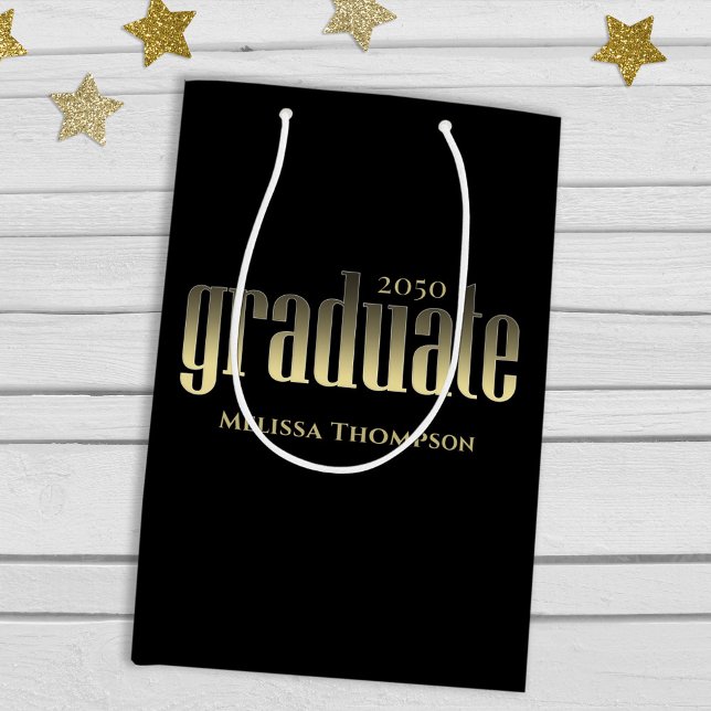Graduate Grad Gold Graduation Script Black Medium Gift Bag (Creator Uploaded)