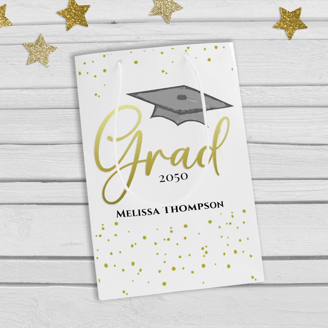 Graduate Grad Gold Graduation Script Cap Medium Gift Bag (Creator Uploaded)